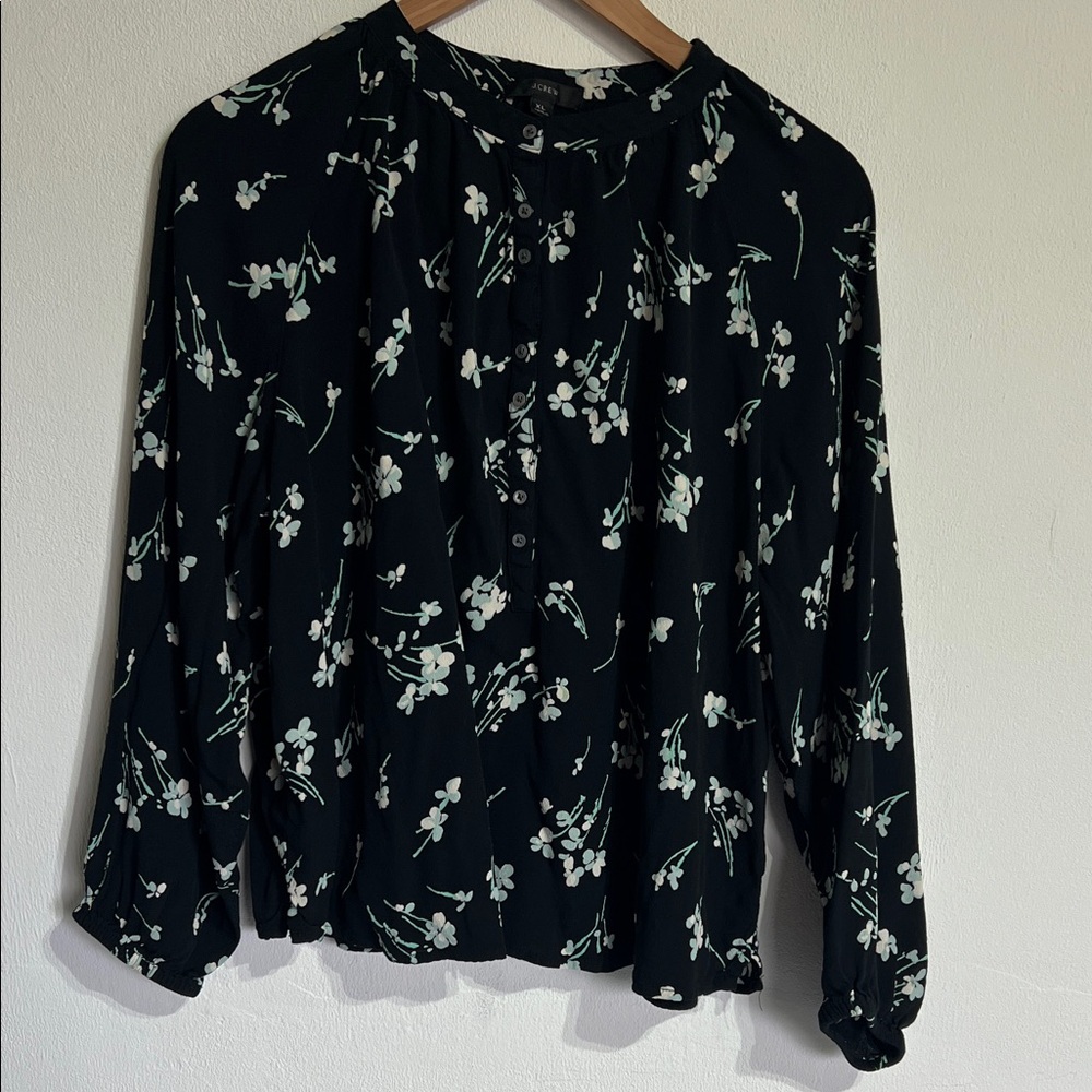 J. Crew Black and White Floral Blouse